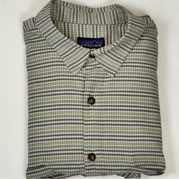 1999 Patagonia Men XXL Shirt Green & Tan Plaid 100% Organic Pima Cotton Vintage - Picture 8 of 8